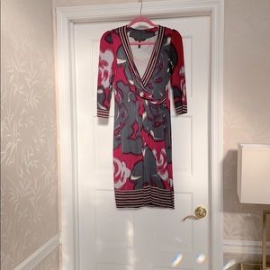 BCBG short multi colored dress with 2/3rds sleeves